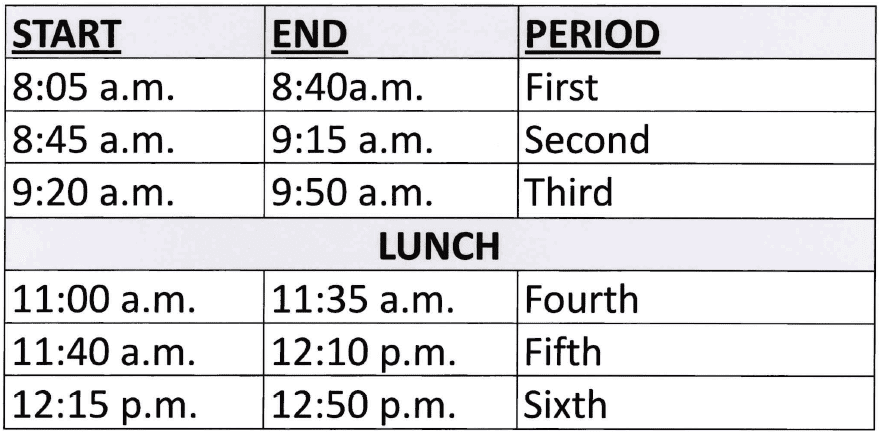 UPDATED Early Release Bell Schedule (Tuesdays)