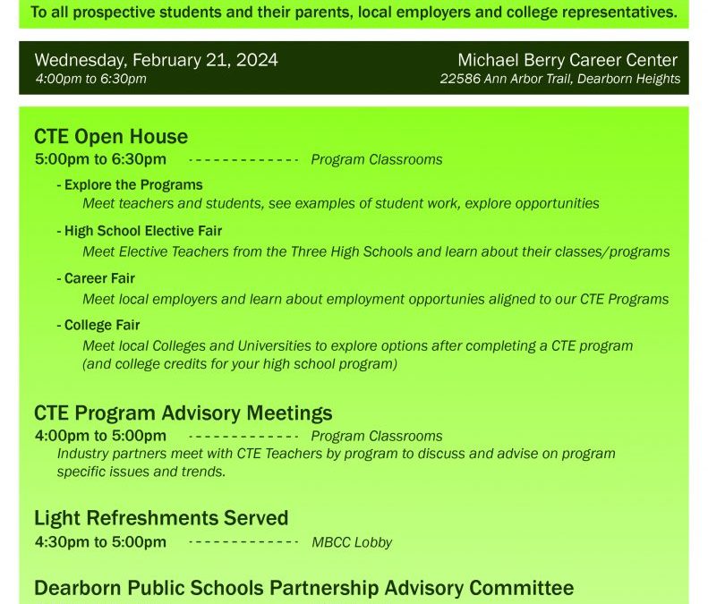 MBCC OPEN HOUSE – WEDNESDAY 2/21 4:00 – 6:30 PM